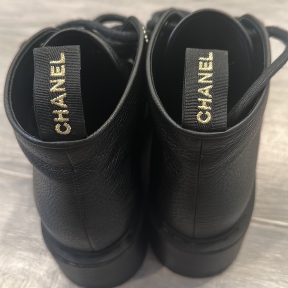 Chanel Black Leather Combat Ankle Boots, Women's (Size 38.5) - Picture 7 of 9